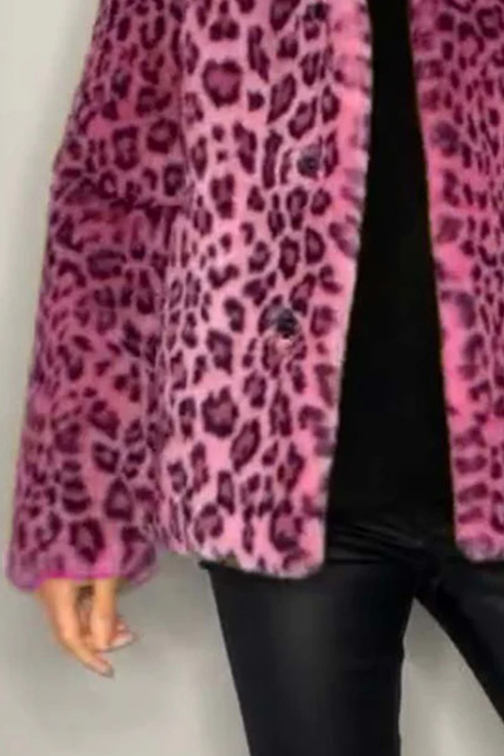 Outfit Flow - Full Size Leopard Furry Collared Neck Long Sleeve Coat