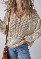 Outfit Flow - Openwork Dropped Shoulder Hooded Knit Top