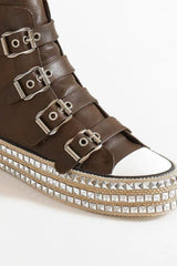 Beast Fashion Multi-Buckle Straps Studded Platform Sneakers OutfitFlow