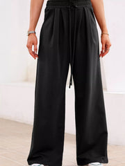 Tied Elastic High Waist Pleated Detail Solid Sweatpants OutfitFlow