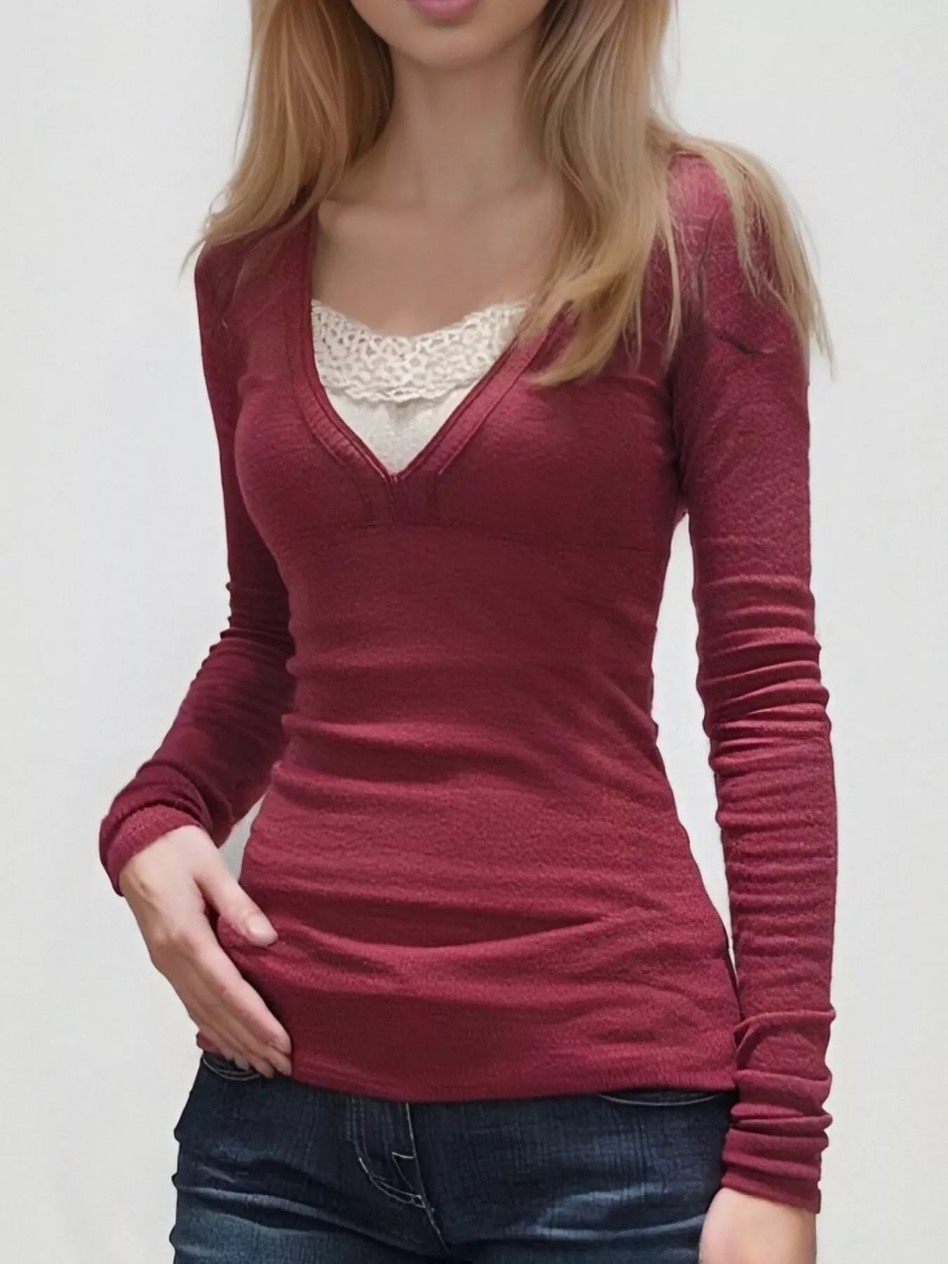 Long Sleeve T-Shirt with Lace Detail Trendsi