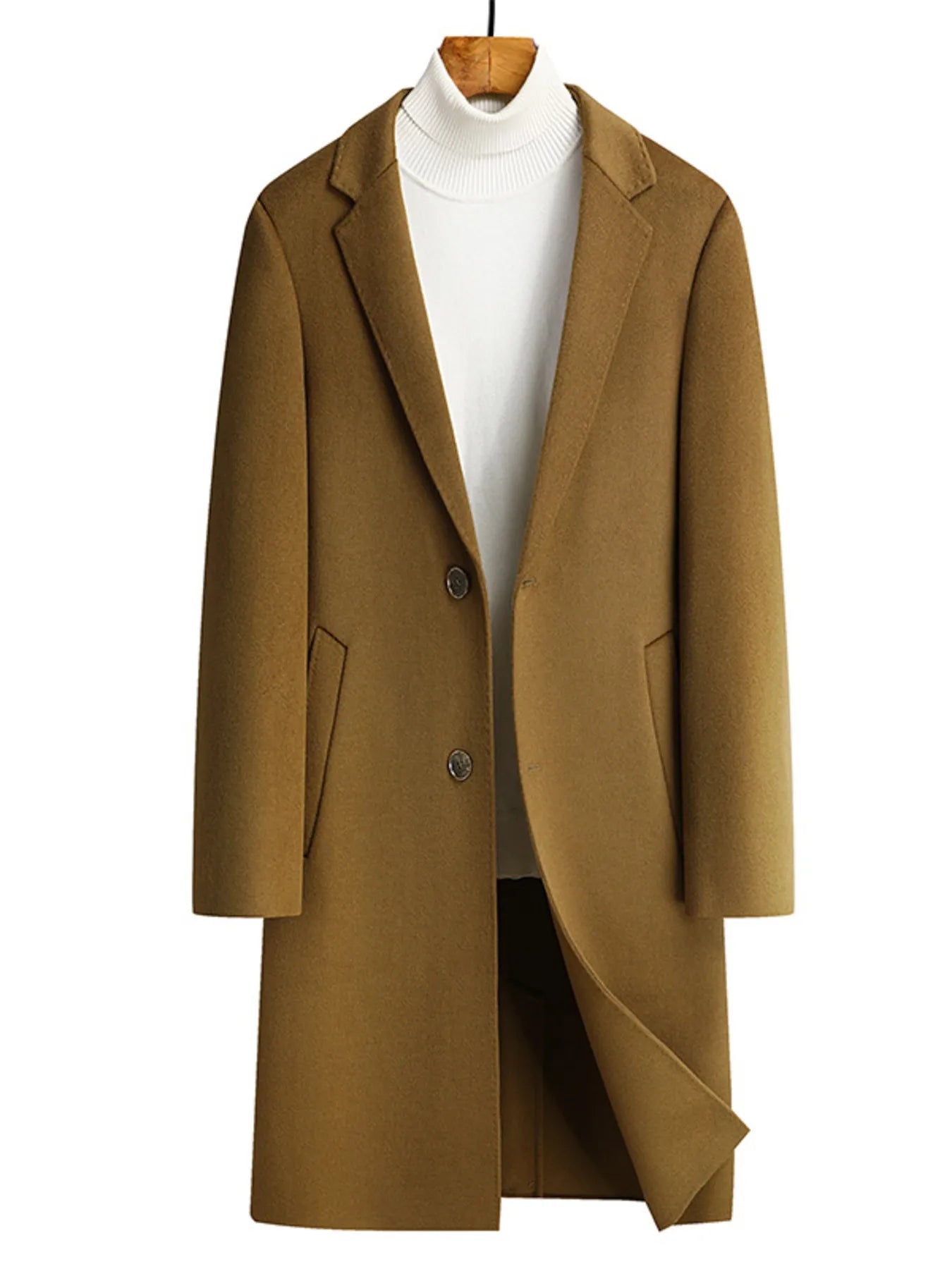 Men's Plus Size Lapel Collar Long Coat Camel OutfitFlow