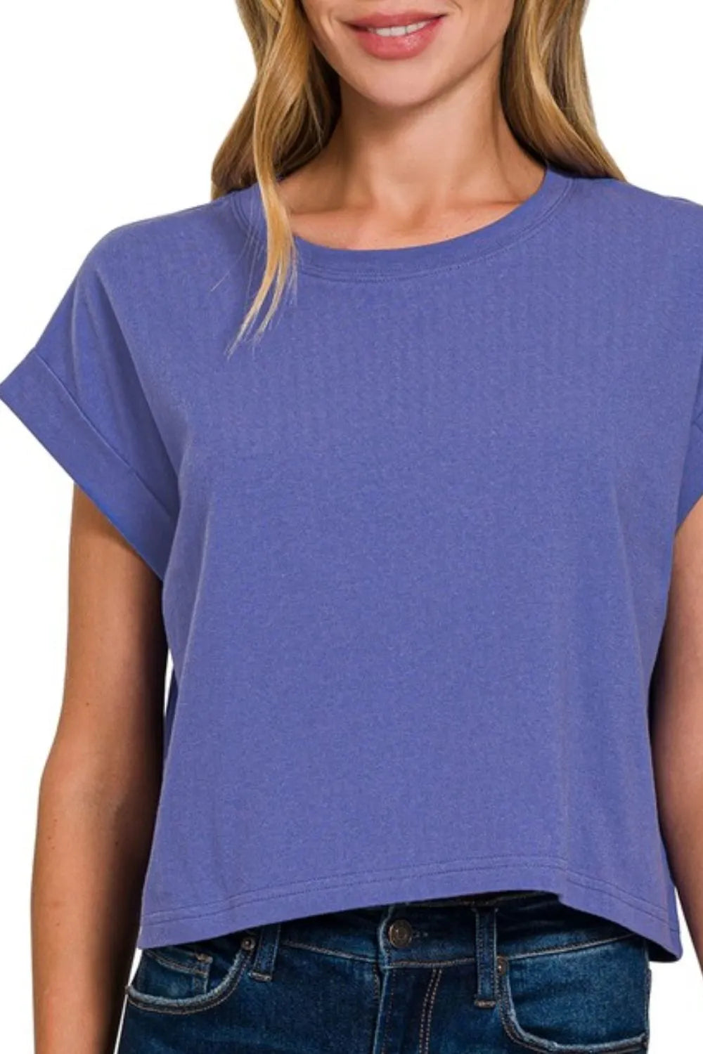 Zenana Cotton Folded Sleeve Top OutfitFlow