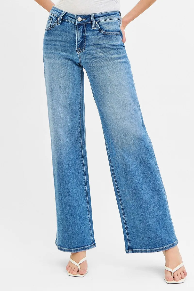 RISEN Full Size Low Rise Wide Leg Jeans Plus Size MEDIUM OutfitFlow