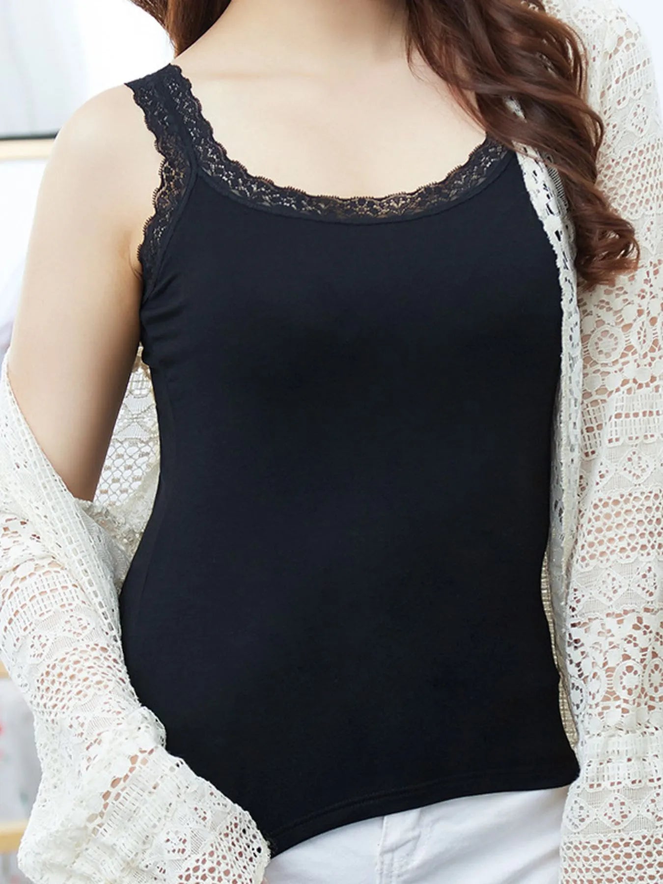 Lace Trim Scoop Neck Cami OutfitFlow
