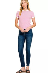 Zenana Striped Contrast Trim Tee Trendsi