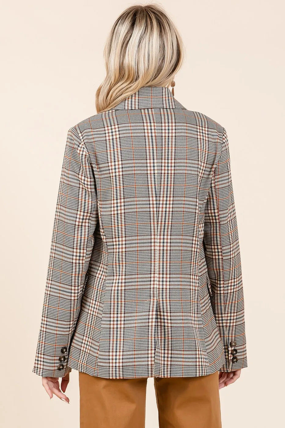 Mittoshop Plaid Double Breasted Relaxed Fit Blazer OutfitFlow