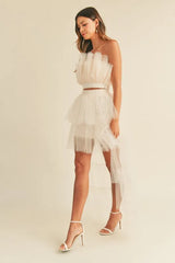 MABLE Tulle Tube Ruffle Crop Top and High Low Maxi Skirt Set OutfitFlow