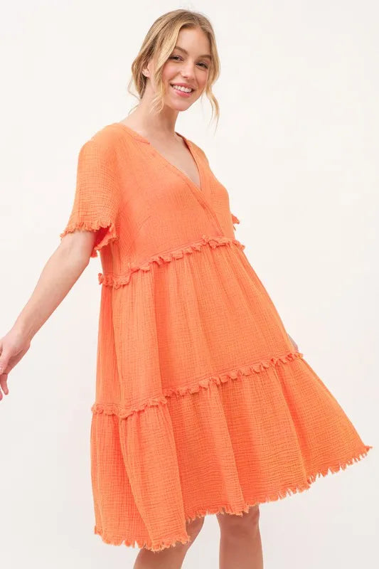 And The Why Washed Frayed Detail Tiered Dress OutfitFlow