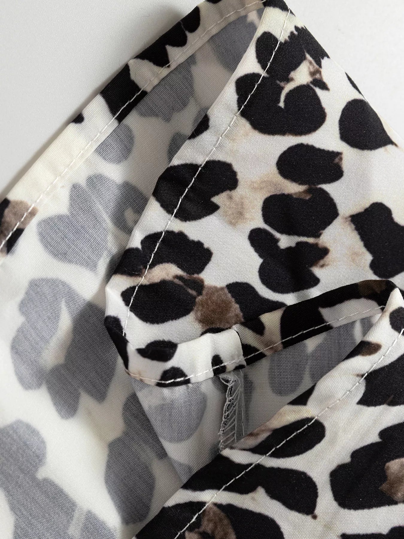 Striped Collar Leopard Print Long Sleeve Flared Dress OutfitFlow