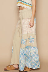 POL Drawstring Star Patch Contrast Wide Leg Pants OutfitFlow