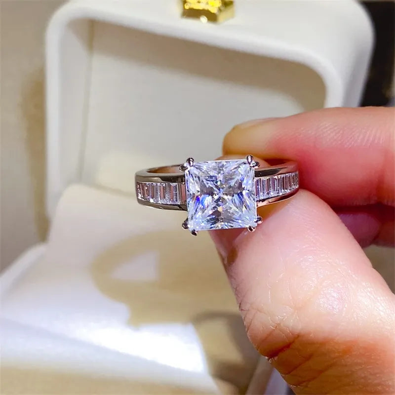 3 Carat Moissanite 925 Sterling Silver Square Shape Ring OutfitFlow
