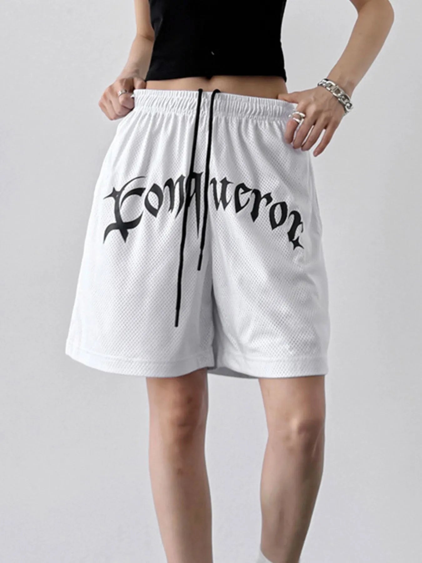 Drawstring Letter Shorts OutfitFlow