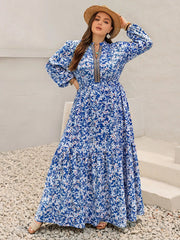Plus Size Floral Print Bohemian Maxi Dress OutfitFlow