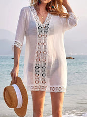 Lace Trim V-Neck Cover-Up OutfitFlow