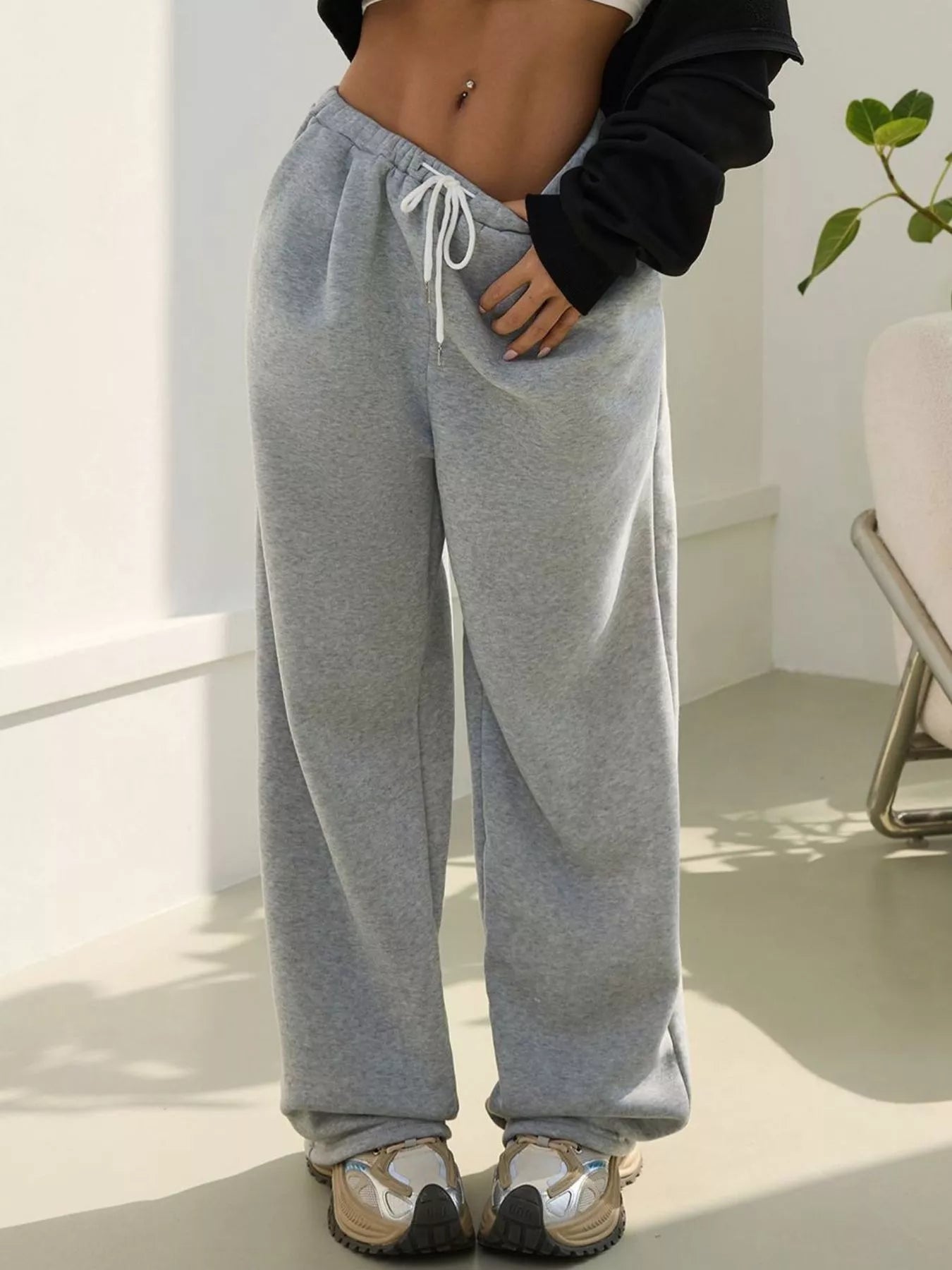 Casual Drawstring High Waist Wide Leg Sweatpants OutfitFlow
