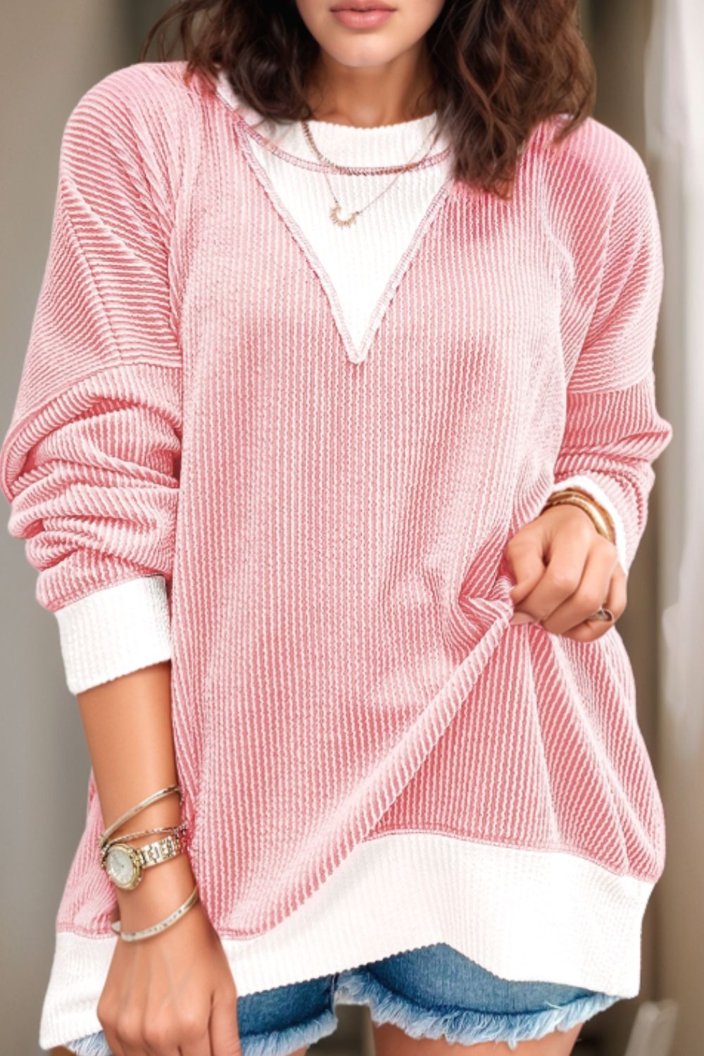 Outfit Flow - Contrast Round Neck Long Sleeve Sweatshirt