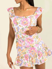 Floral Print Ruffled Hem Dress OutfitFlow
