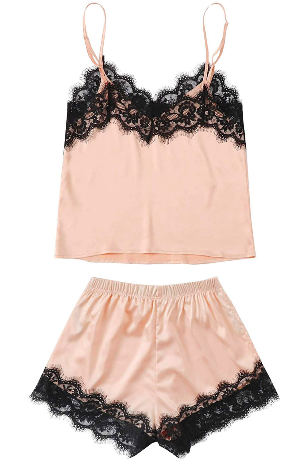 Outfit Flow - Lace Detail Spaghetti Strap Top and Shorts Lounge Set