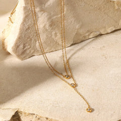 Stainless Steel Zircon Double-Layered Necklace OutfitFlow