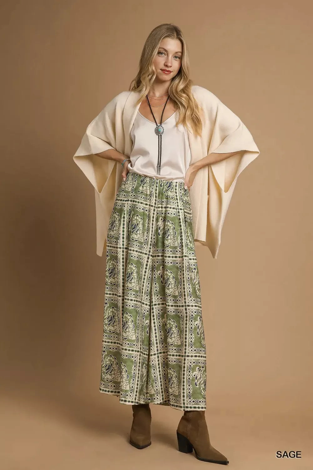 Umgee Bohemian Print Pants with Pockets OutfitFlow