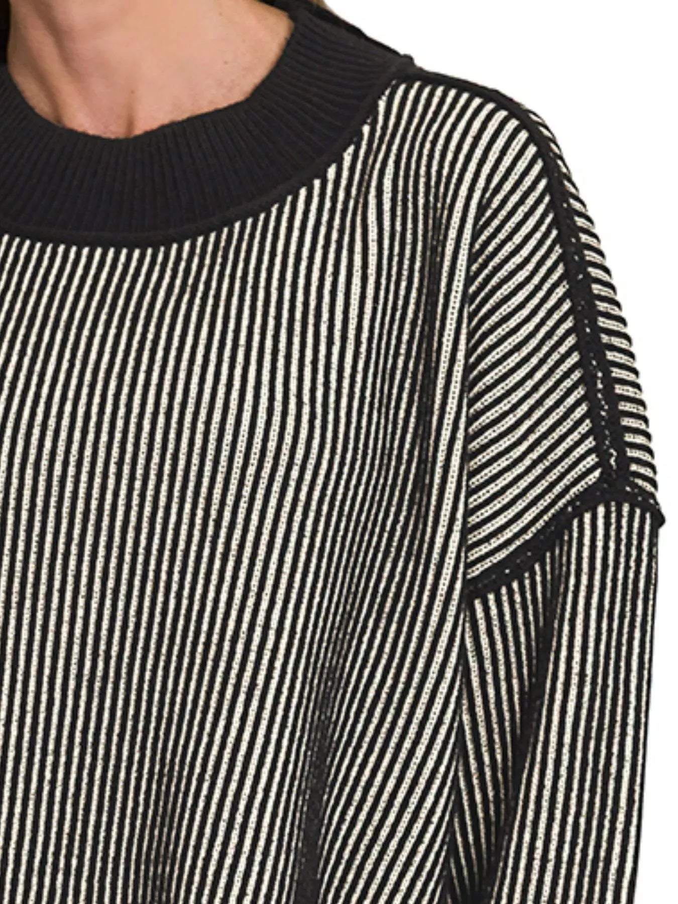 Zenana Ribbed Exposed Seam Two Tone Sweater OutfitFlow