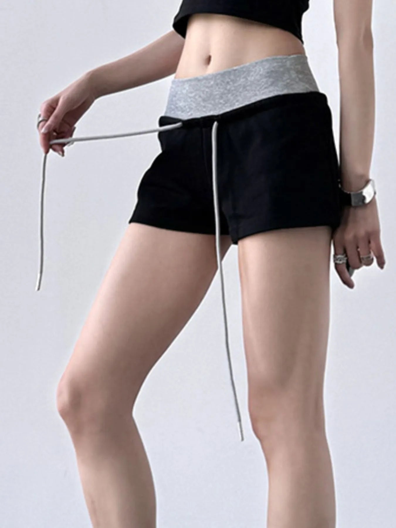 Drawstring Shorts with Contrast Waistband OutfitFlow