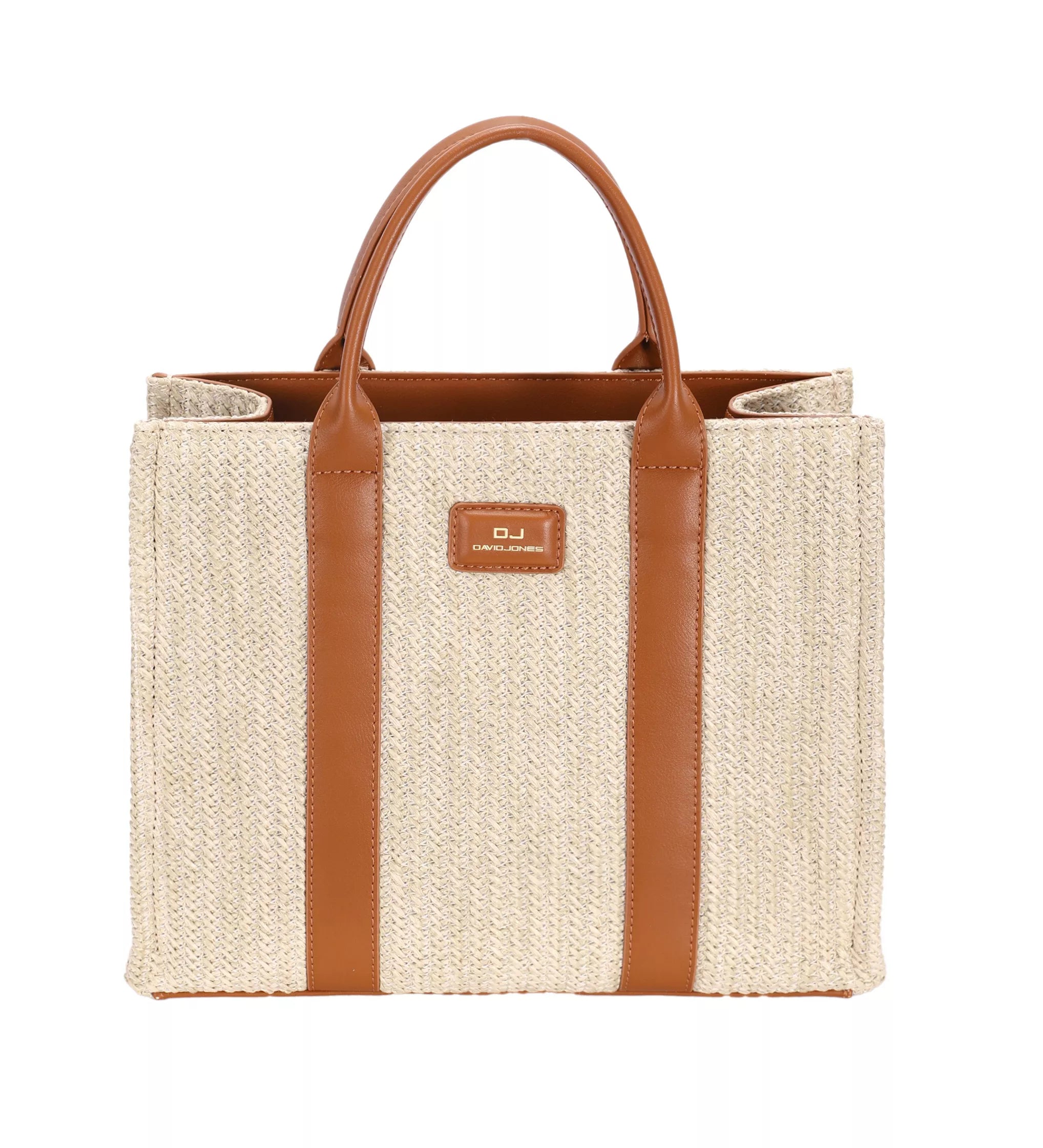 David Jones Square Woven Tote Handbag APRICOT TAN One Size Trendsi