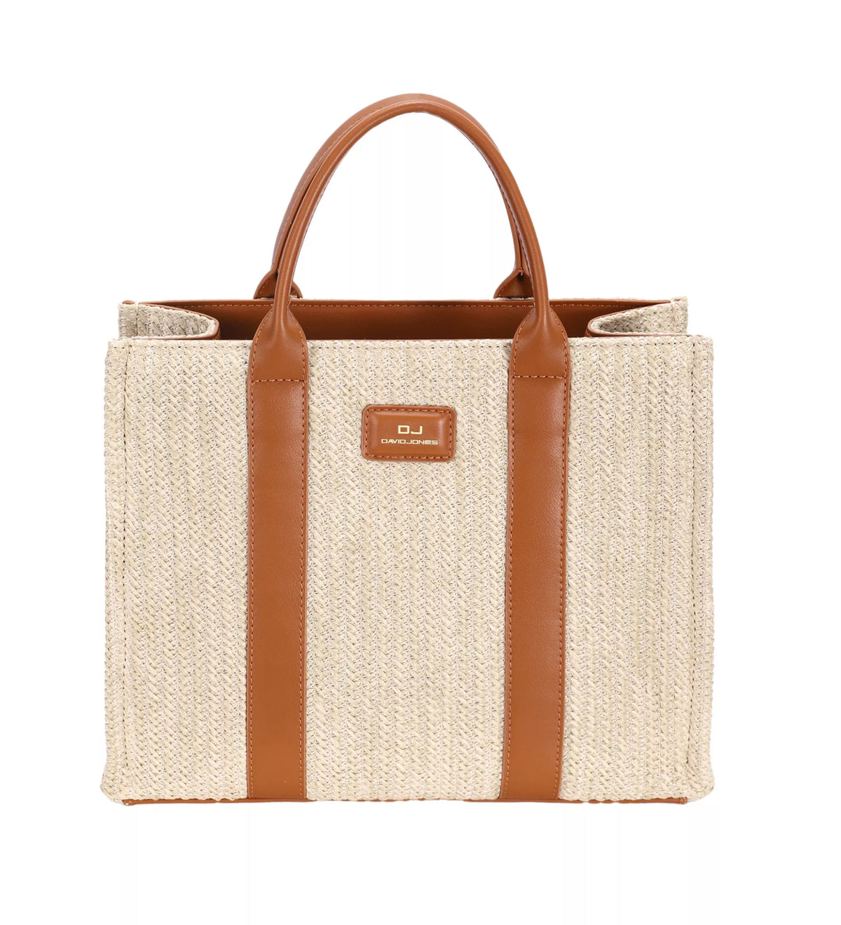 David Jones Square Woven Tote Handbag APRICOT TAN One Size Trendsi