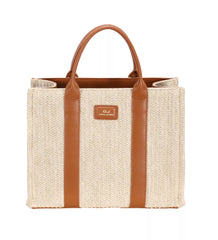 David Jones Square Woven Tote Handbag APRICOT TAN One Size Trendsi