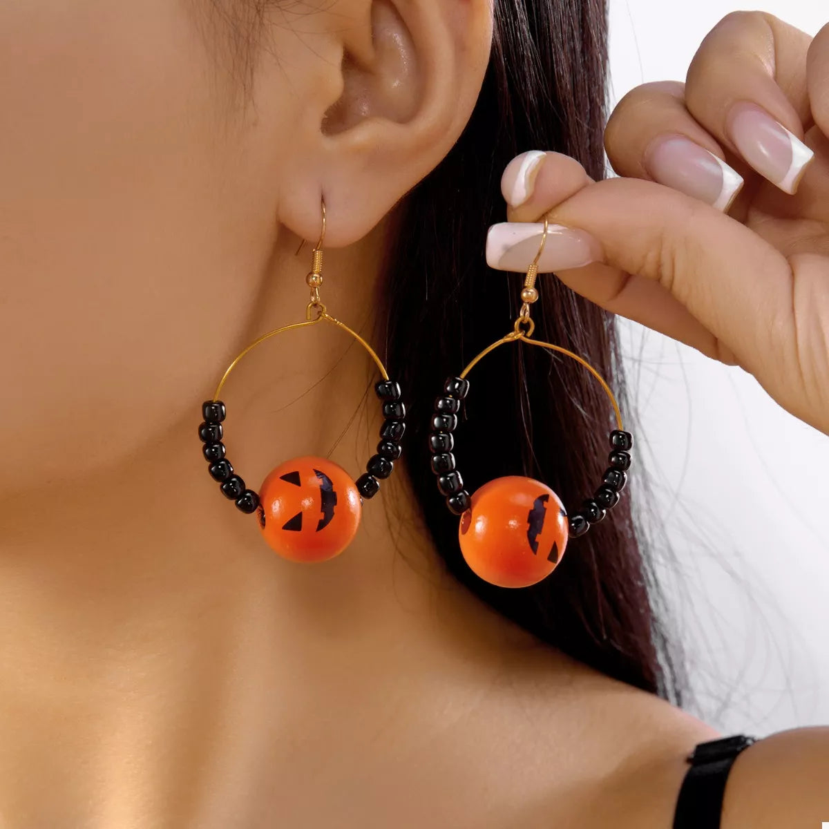 18K Gold-Plated Halloween Bead Earrings Orange One Size OutfitFlow