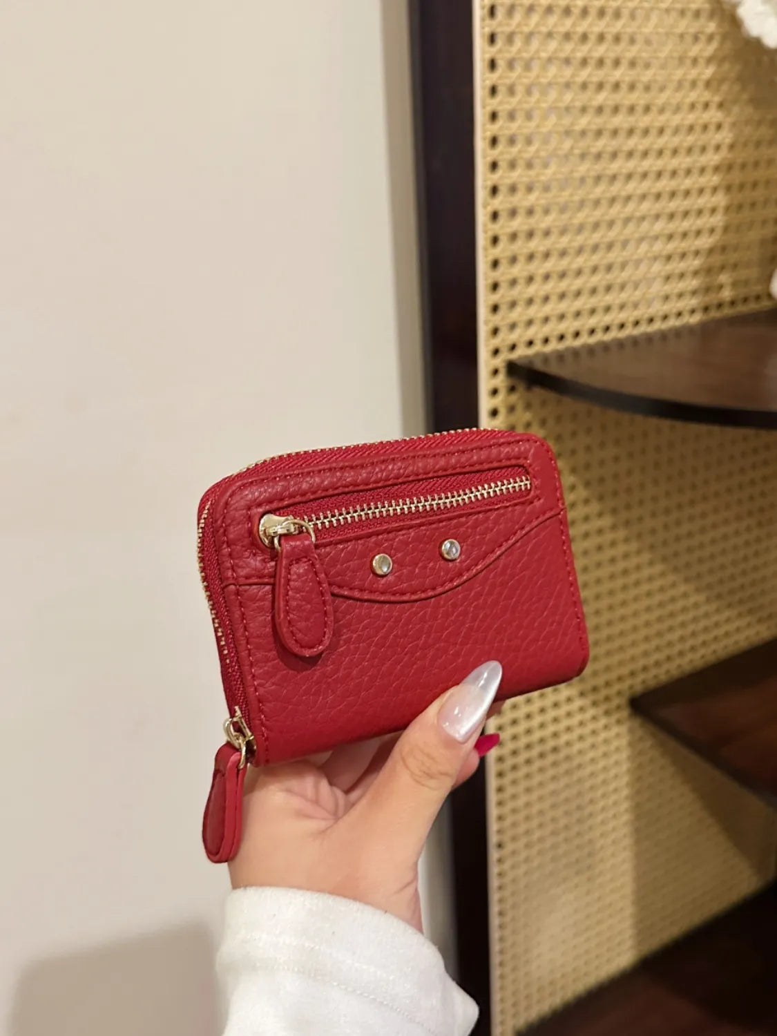 PU Leather Solid Color Card Case Deep Red One Size OutfitFlow