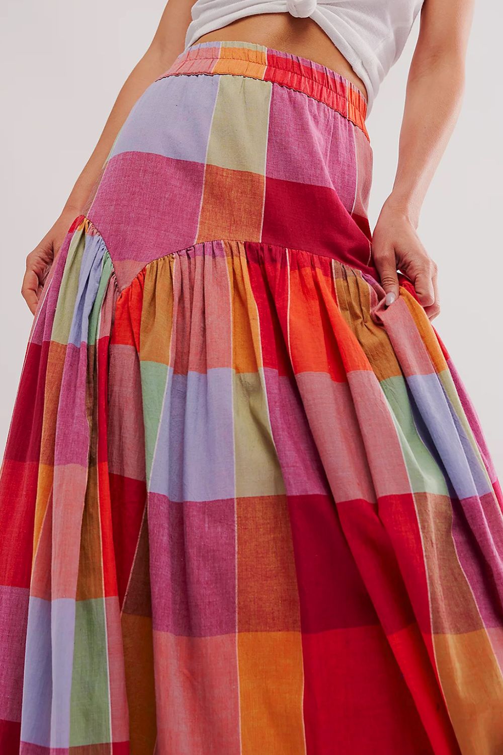 Outfit Flow - Color Block Elastic Waist Maxi Skirt