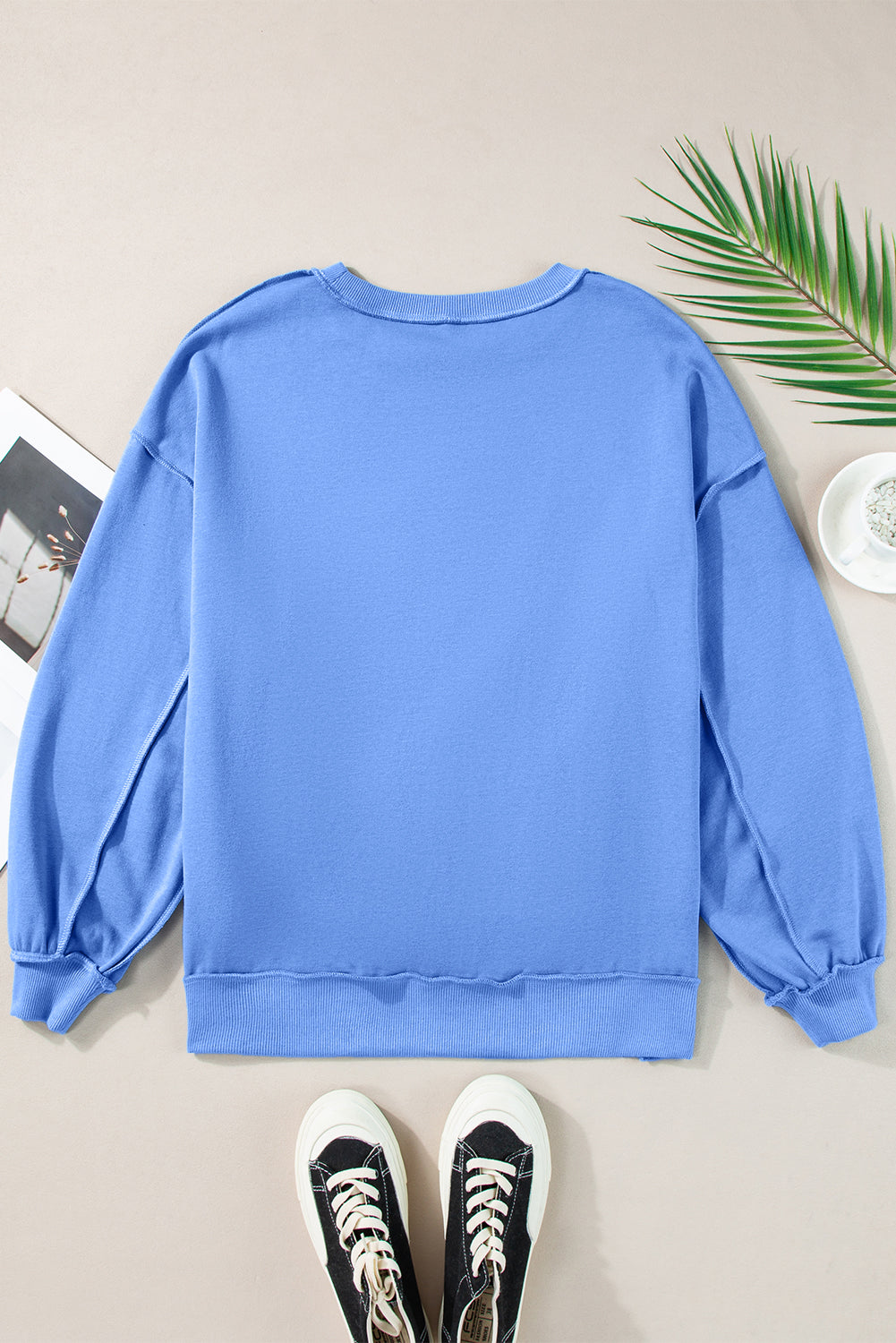 Outfit Flow - Star Patch Round Neck Long Sleeve Sweatshirt