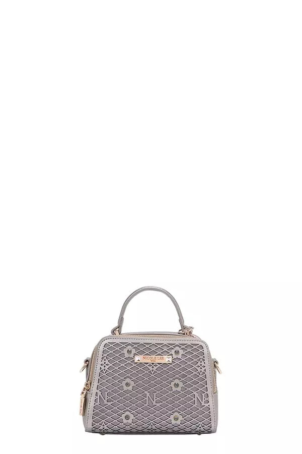 Nicole Lee USA Vegan Geometric Pattern Structured Handbag PEWTER One Size Trendsi