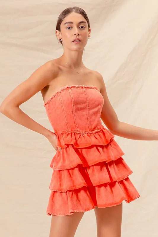 SO ME Strapless Ruffle Layered Game Day Cheer Up Dress OutfitFlow