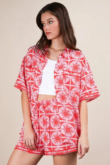 VERY J Full Size Tropical Printed Shirt Top and Shorts Set Plus Size OutfitFlow