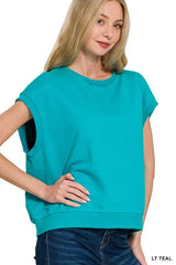 Zenana French Terry Round Neck Cap Sleeve T-Shirt OutfitFlow