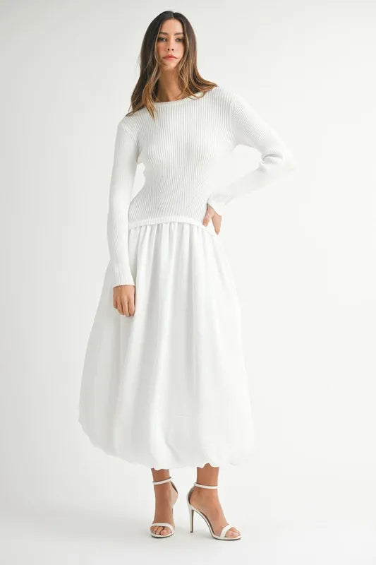 MABLE Ribbed Poplin Mix Midi Sweater Dress OutfitFlow