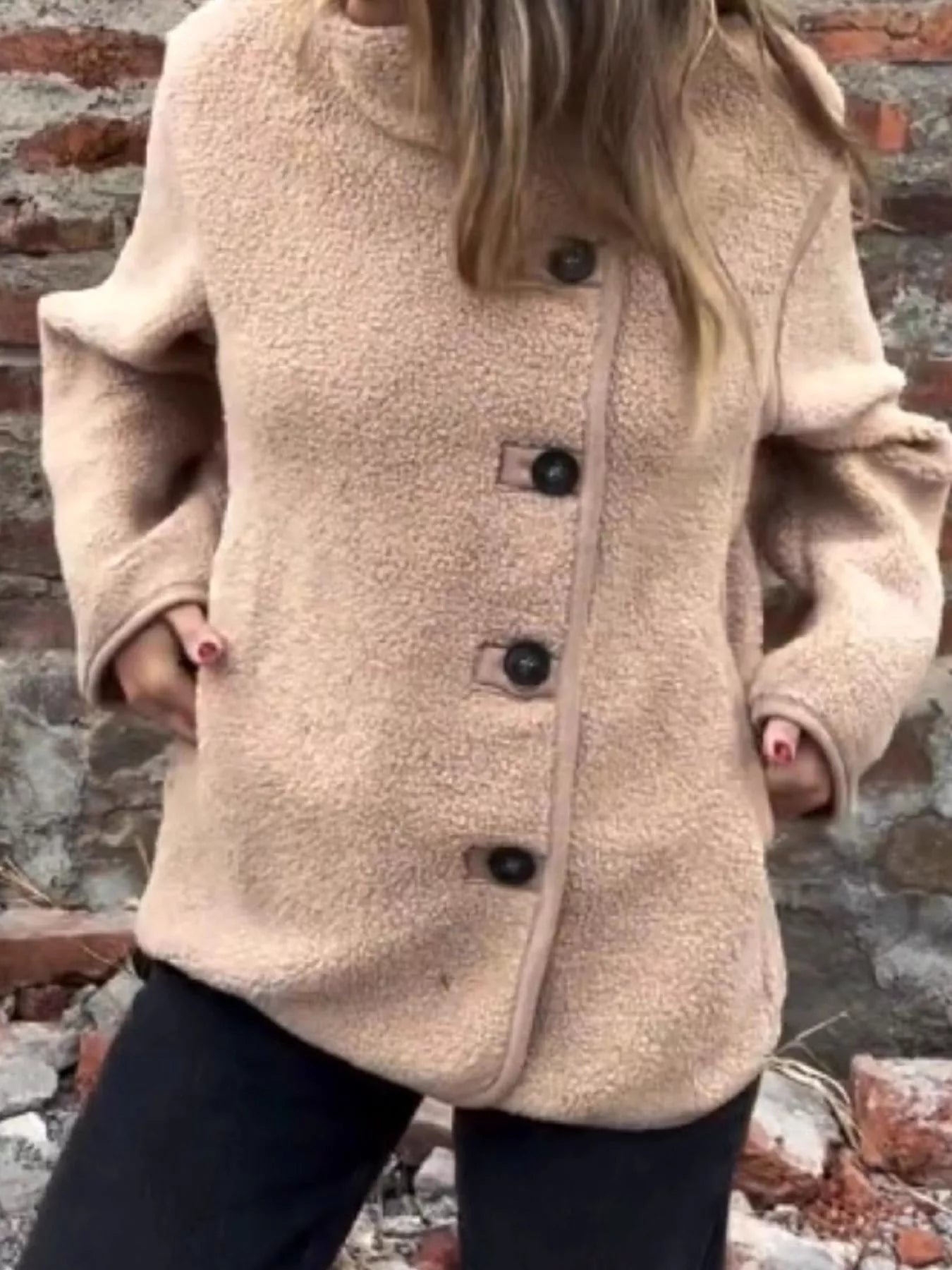 Full Size Button Up Long Sleeve Fleece Jacket Plus Size Trendsi