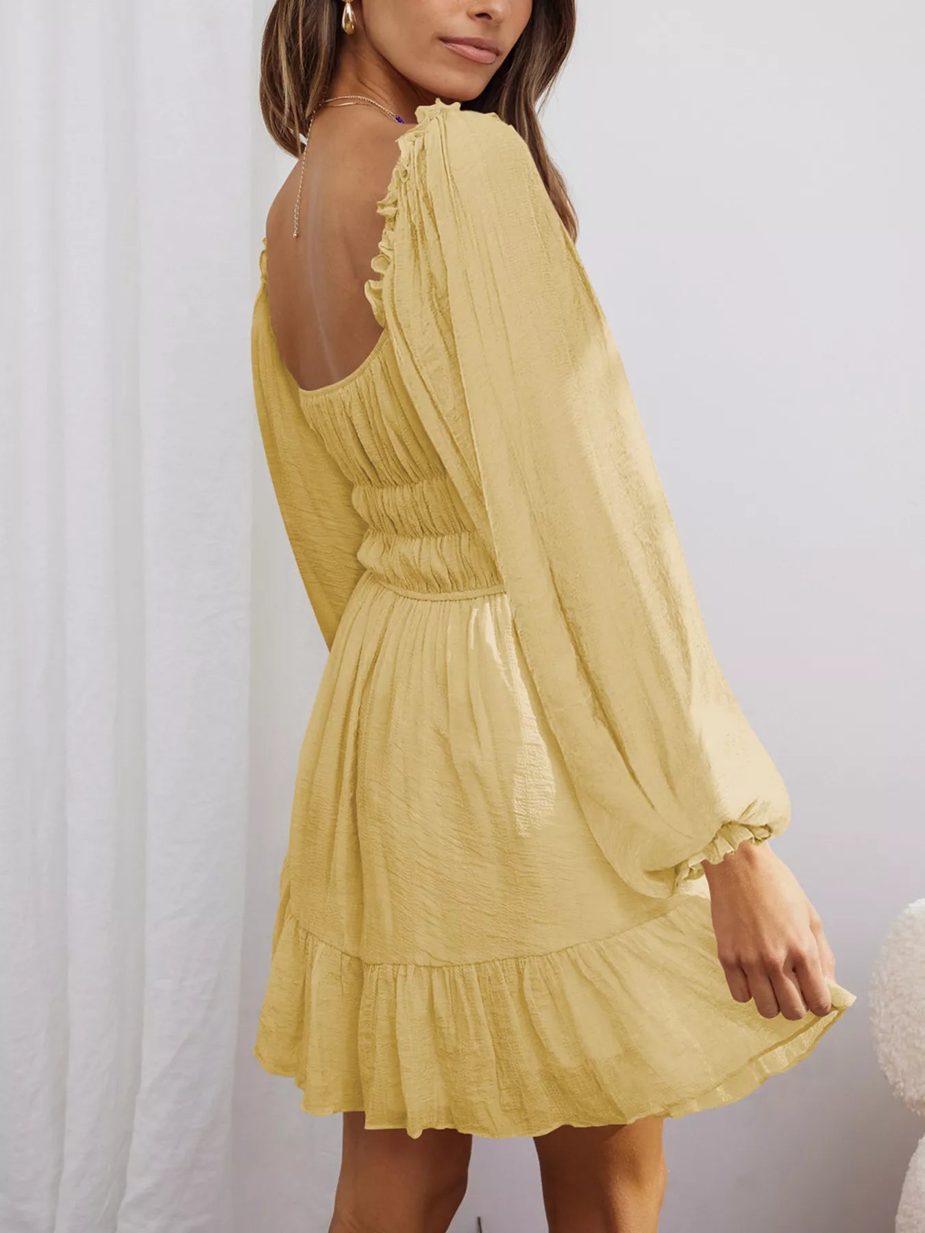 Ruffled Hem Balloon Sleeve Dress OutfitFlow