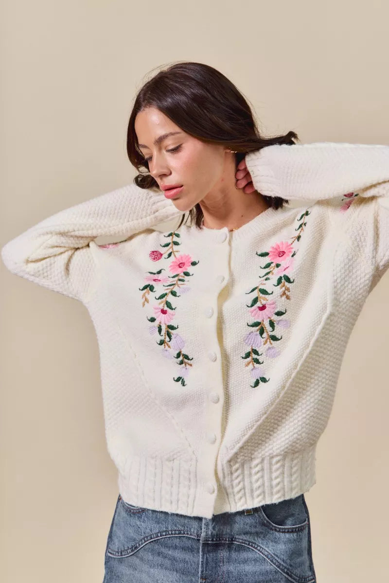 SO ME Floral Embroidered Coquette Sweater Cardigan OutfitFlow