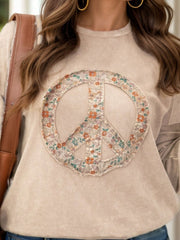 Outfit Flow - Plus Size Peace Sign Long Sleeve Sweatshirt