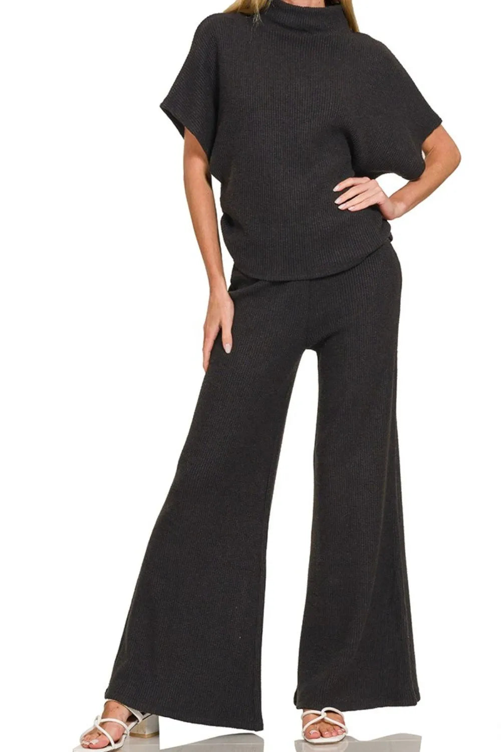 Zenana Wide Leg Flare Sweater Pants OutfitFlow