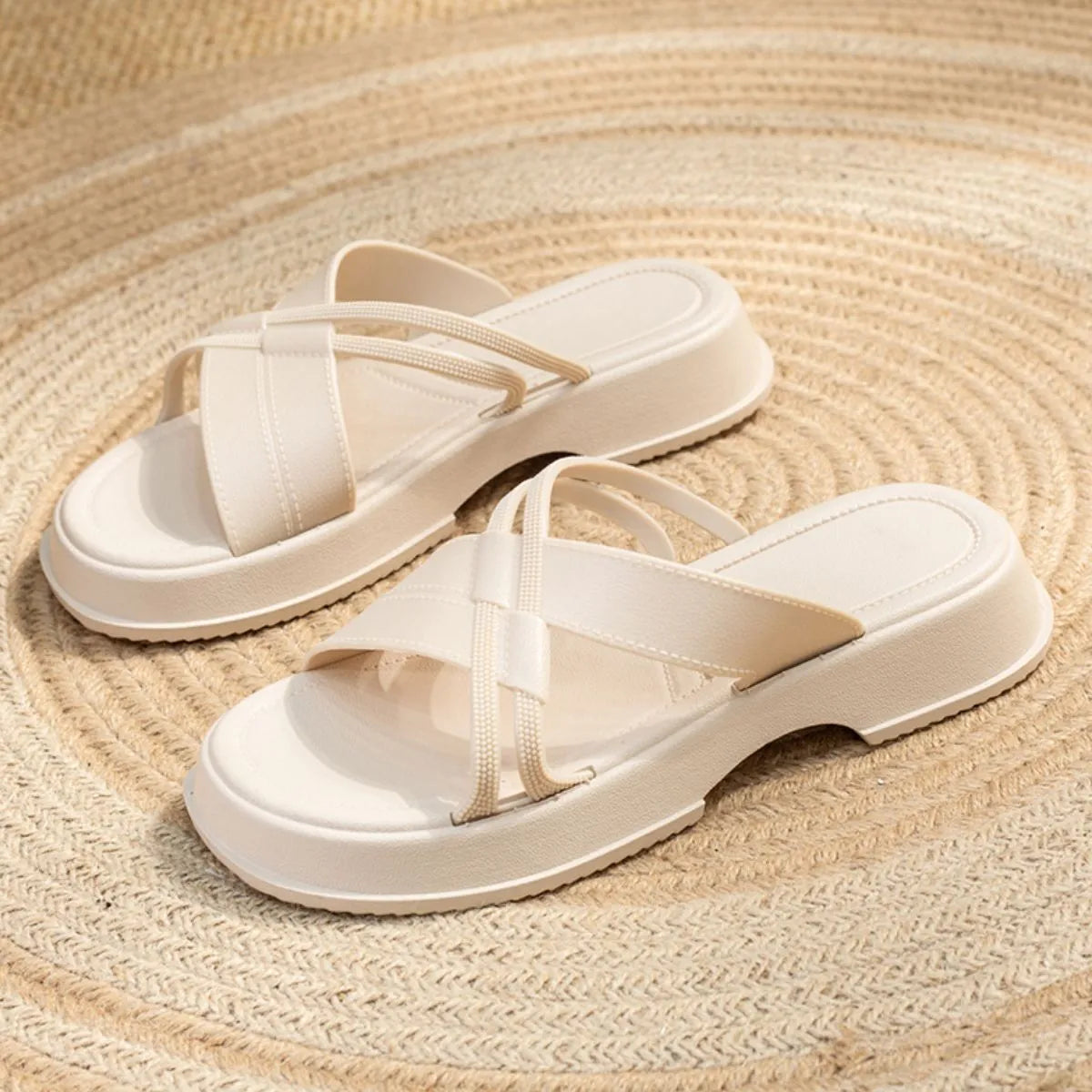 Open Toe Flats Sandals White OutfitFlow