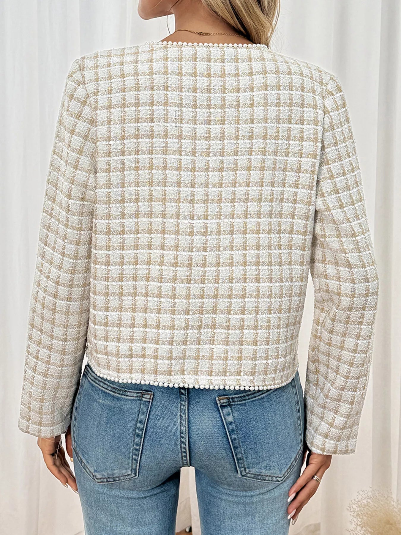 Plaid Button-Front Long Sleeve Outerwear Trendsi