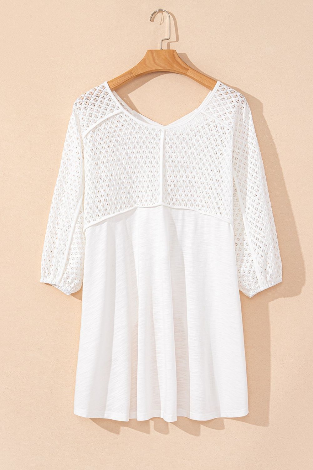 Openwork High Low Hem V Neck Oversized Top OutfitFlow