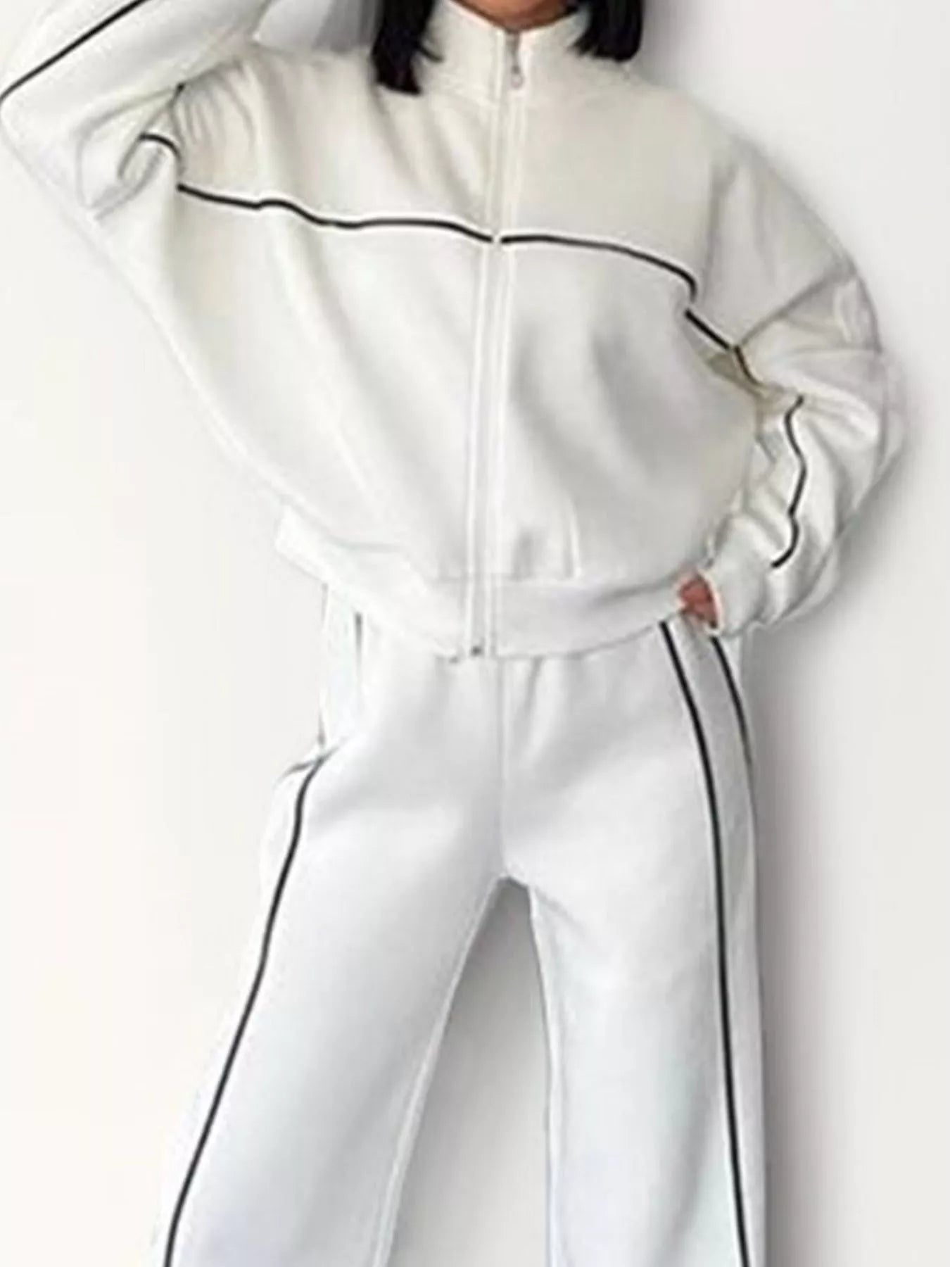 Full Size Zip Up Long Sleeve Top and Pants Set Plus Size OutfitFlow