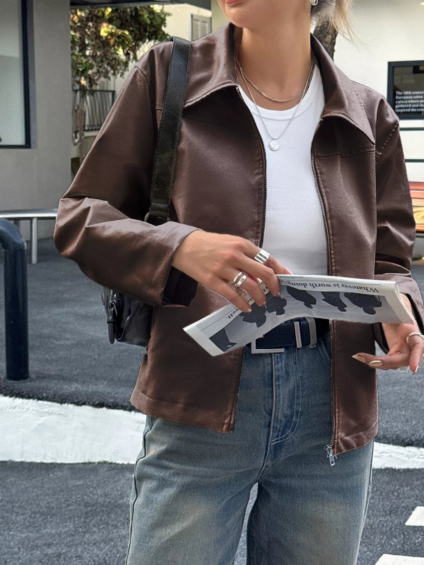 Zip Up Leather Jacket Trendsi
