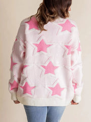 Oversized Star Pattern Ribbed Edge Drop Shoulder Sweater OutfitFlow